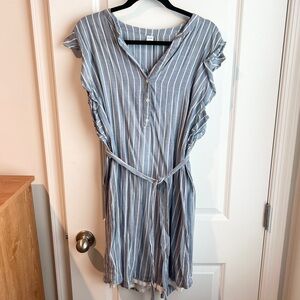 Old Navy Blue and White Striped Dress with Ruffle Sleeves Large L